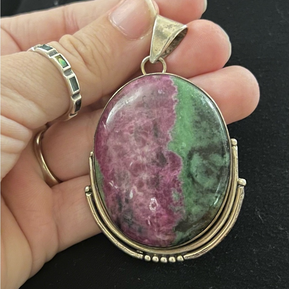 Ruby in Zoisite (Anyolite) Pendant – Sterling Silver Setting – Statement Piece